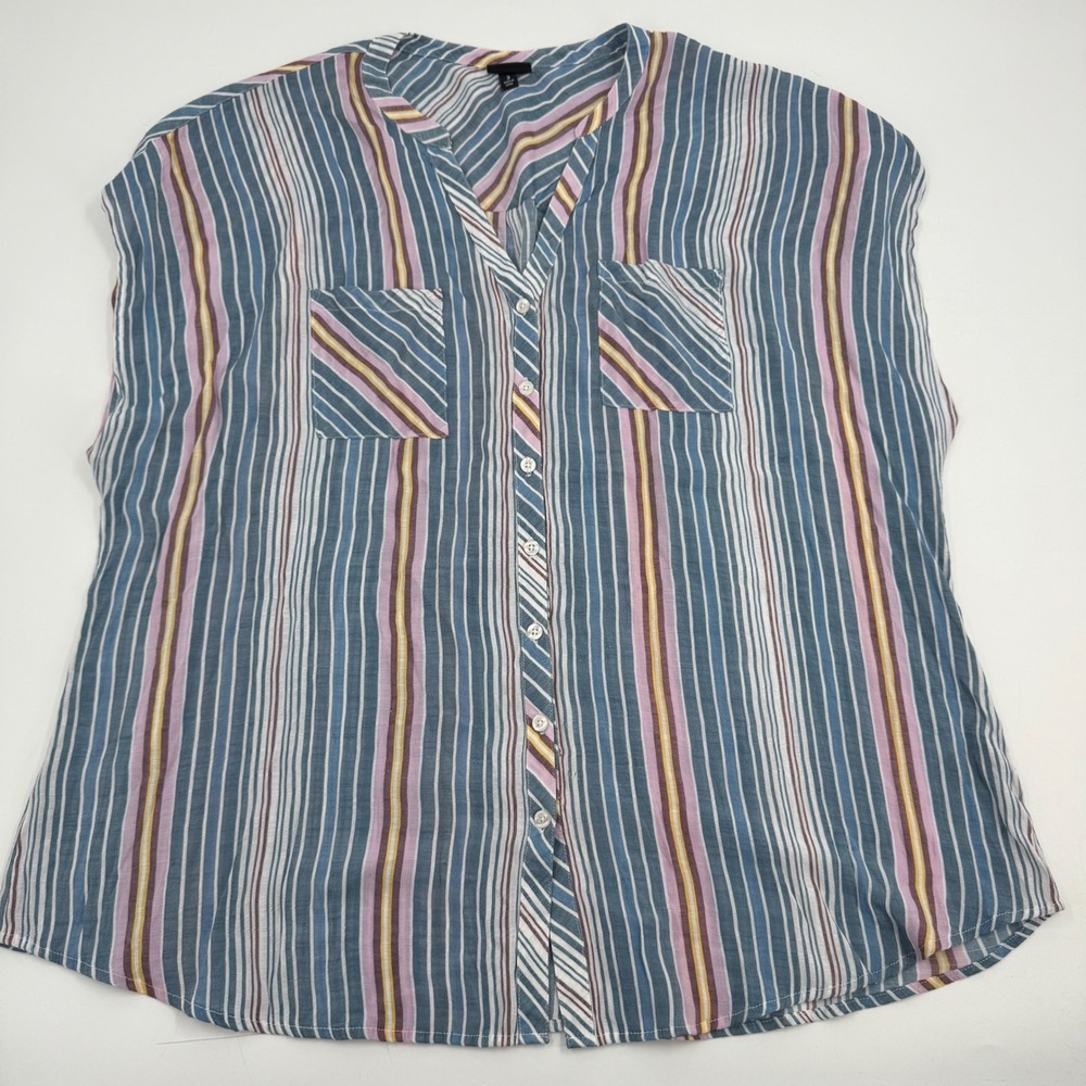 Torrid Women Striped Sleeveless V Neck Button Front Shirt Size 3 Blue Pink